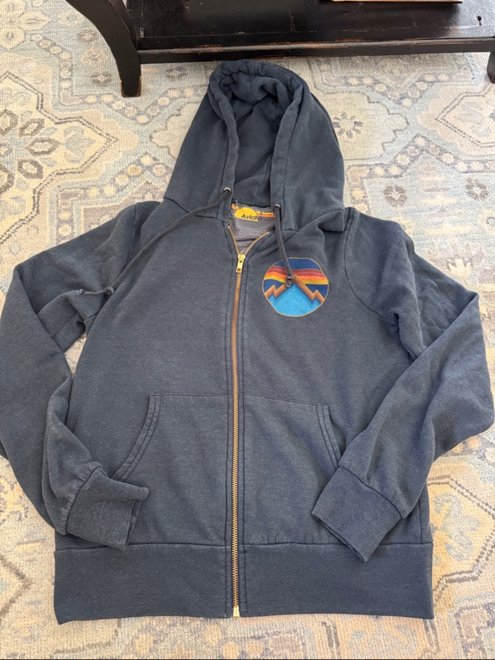 Aviator Nation Navy Zip Hoodie with Rainbow Mountain Patch